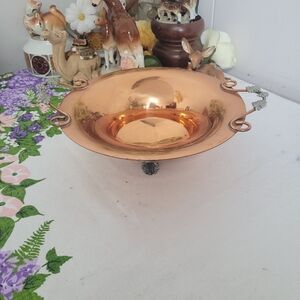 Vintage Copper Serving Bowl Venetian Handled Footed